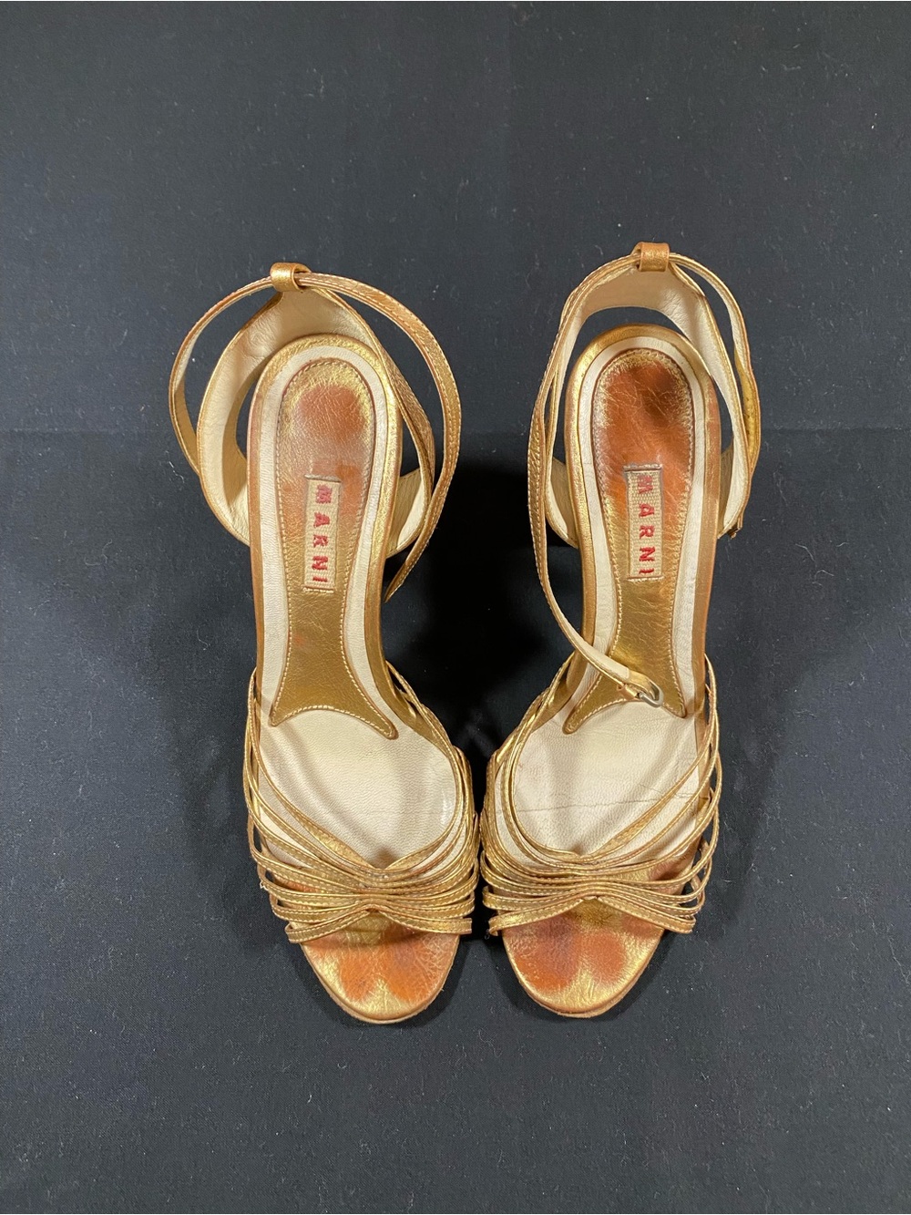 Marni Metallic Gold Strappy High Heels
